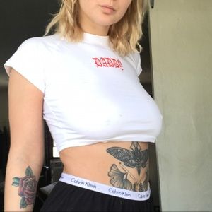 White “daddy” crop top